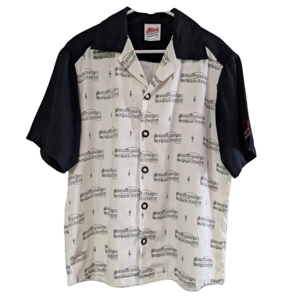 Elvis Presley's Memphis Men's Vintage Bowling Shirt, Small, Music Notes Pattern - Picture 1 of 13